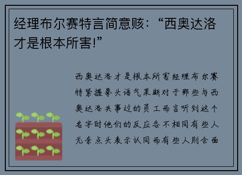 经理布尔赛特言简意赅：“西奥达洛才是根本所害!”