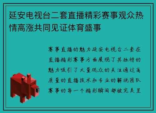 延安电视台二套直播精彩赛事观众热情高涨共同见证体育盛事